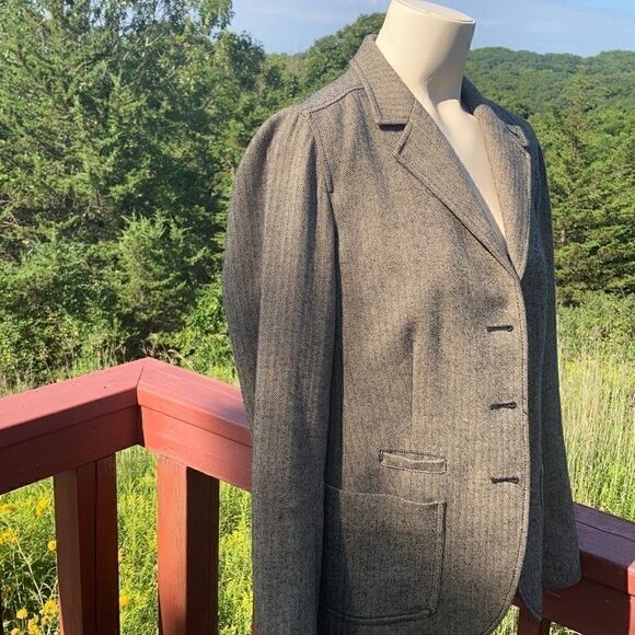 Gap Blazer Winter Spring wool suede elbow patches Herringbone Blazer Browns  8 - Picture 16 of 16